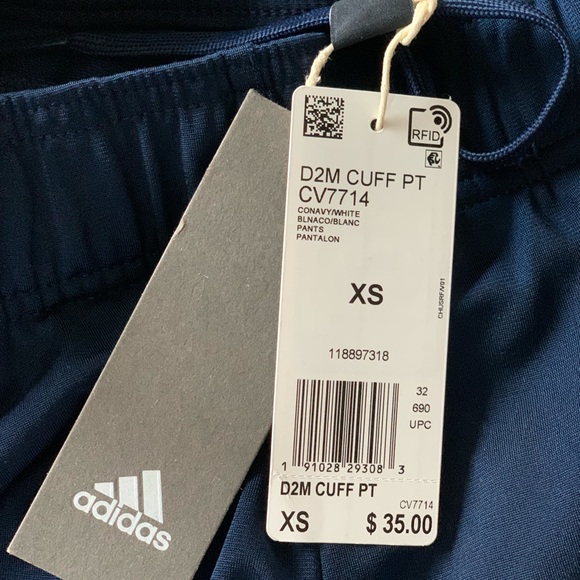 NWT Adidas Women’s Designed 2 Move D2M Cuff Pants, Joggers, Navy/White, XS - Picture 6 of 6